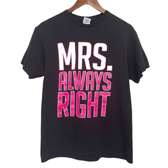 Delta Tops - Delta Women's Black Mrs. Always Right Pink Graphic Short Sleeve T-shirt Medium